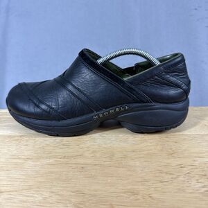Merrell Clog Womens 7 Black Primo Patch Slip On Comfort Shoes Leather J63786